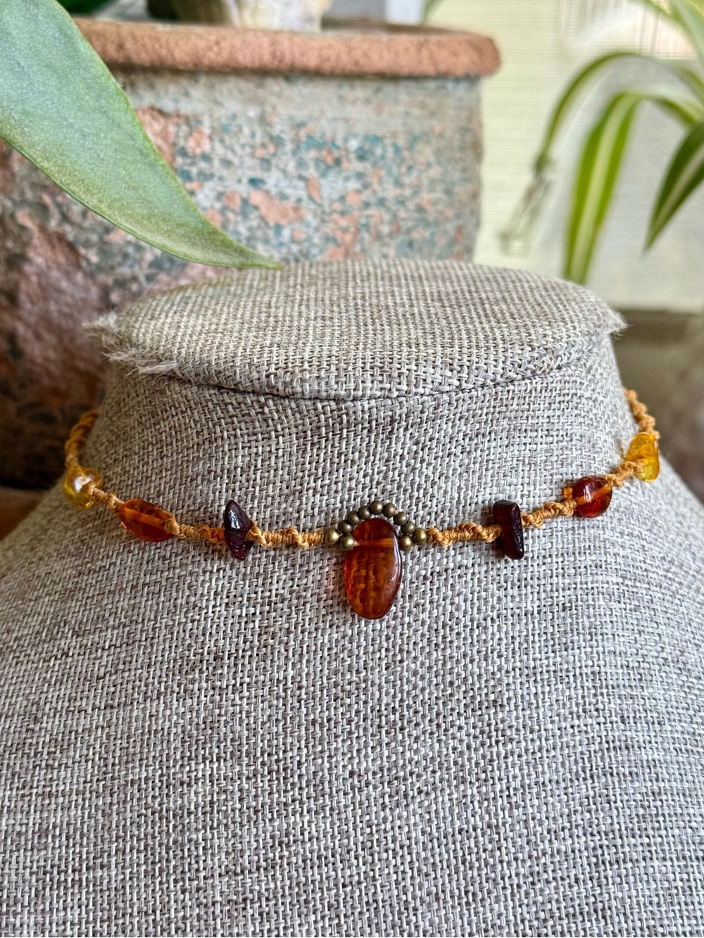 Boho Amber Micro Macrame Choker
